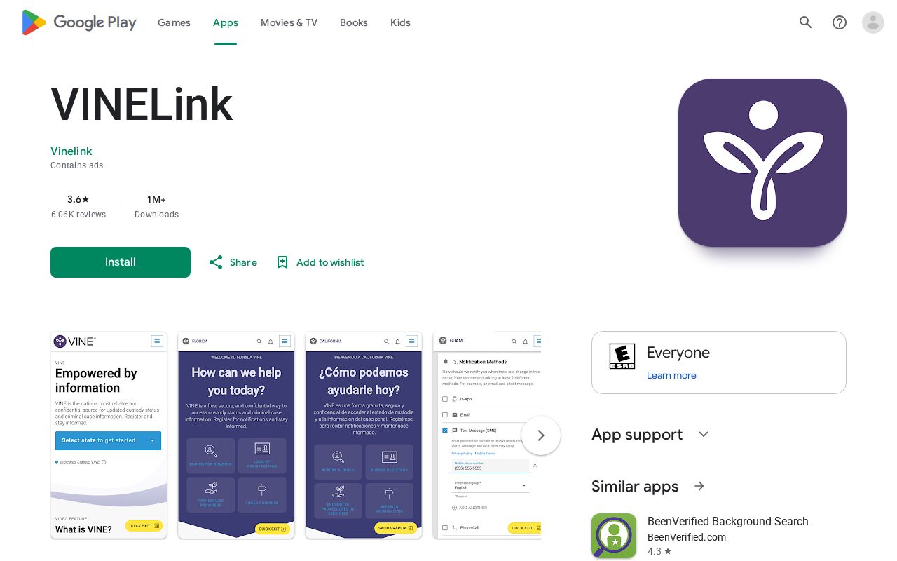 Wayne County VINELink release check mobile app listing