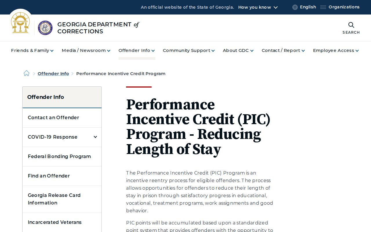 Wayne County inmate release date GDC performance incentive credit source